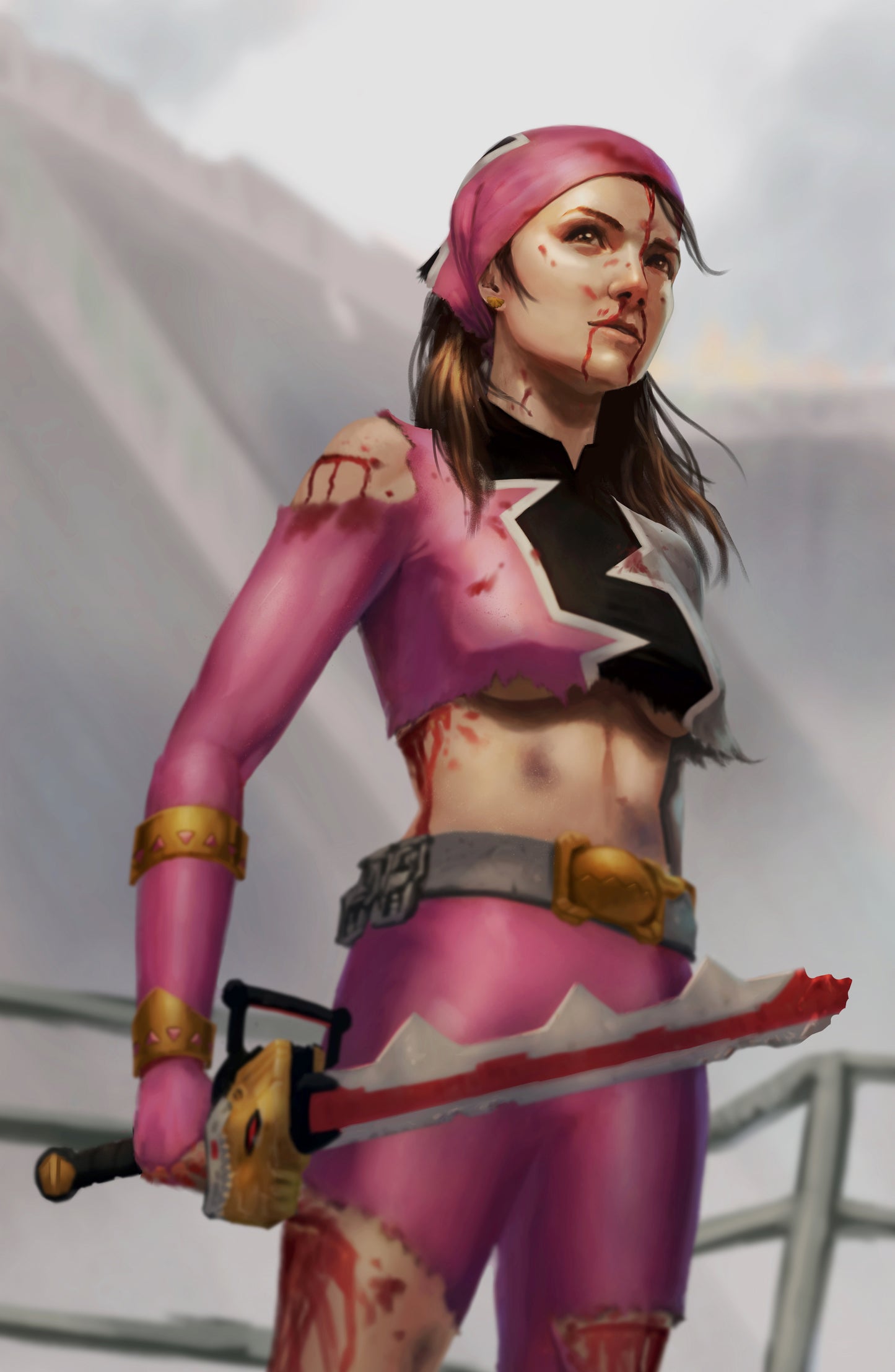 PR28 - Battle Damaged Amelia (Dino Fury Pink) 11x17 Art Print