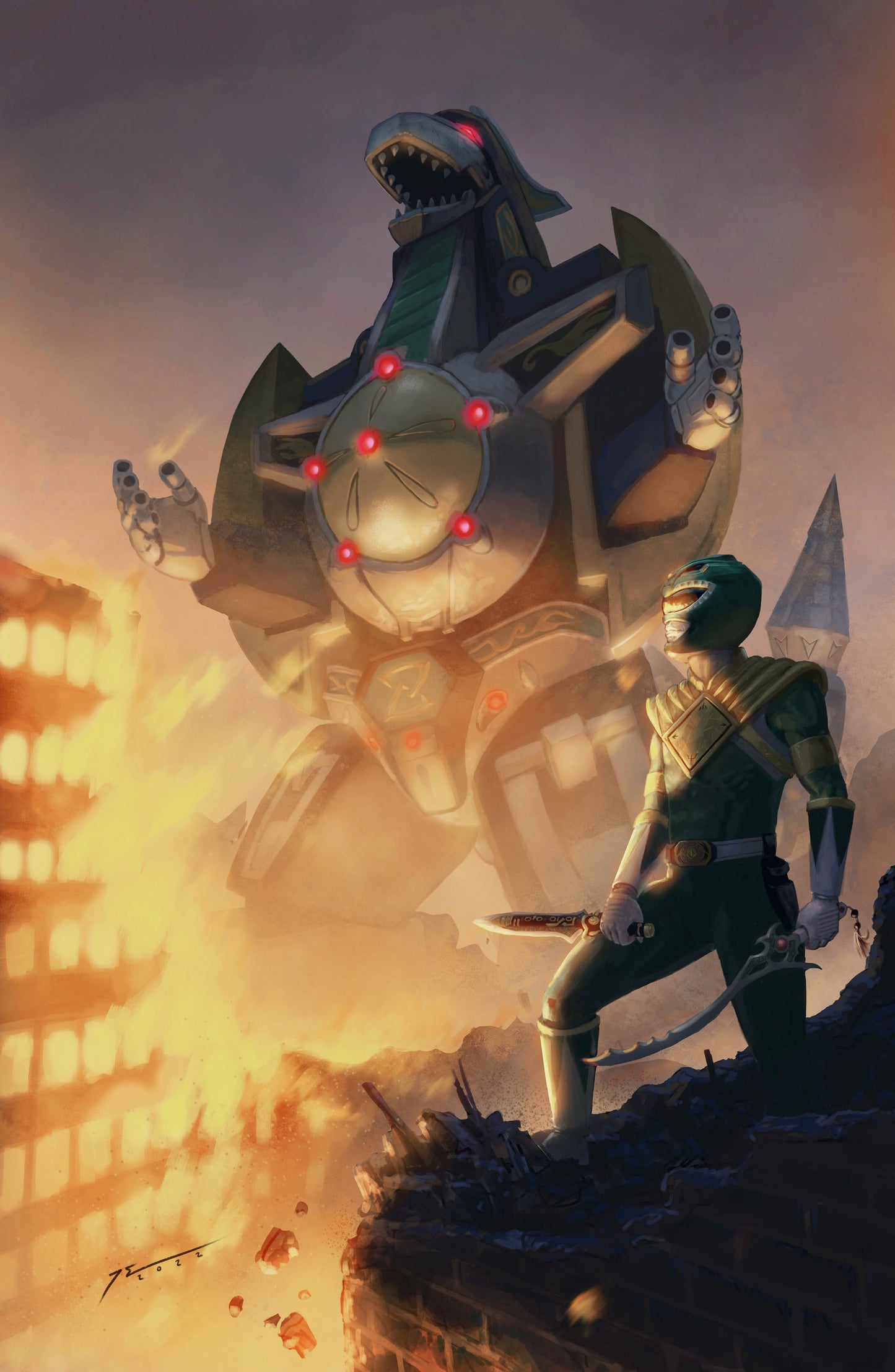 PR01 - Evil Green Ranger with Dragonzord (MMPR) 11x17 Art Print