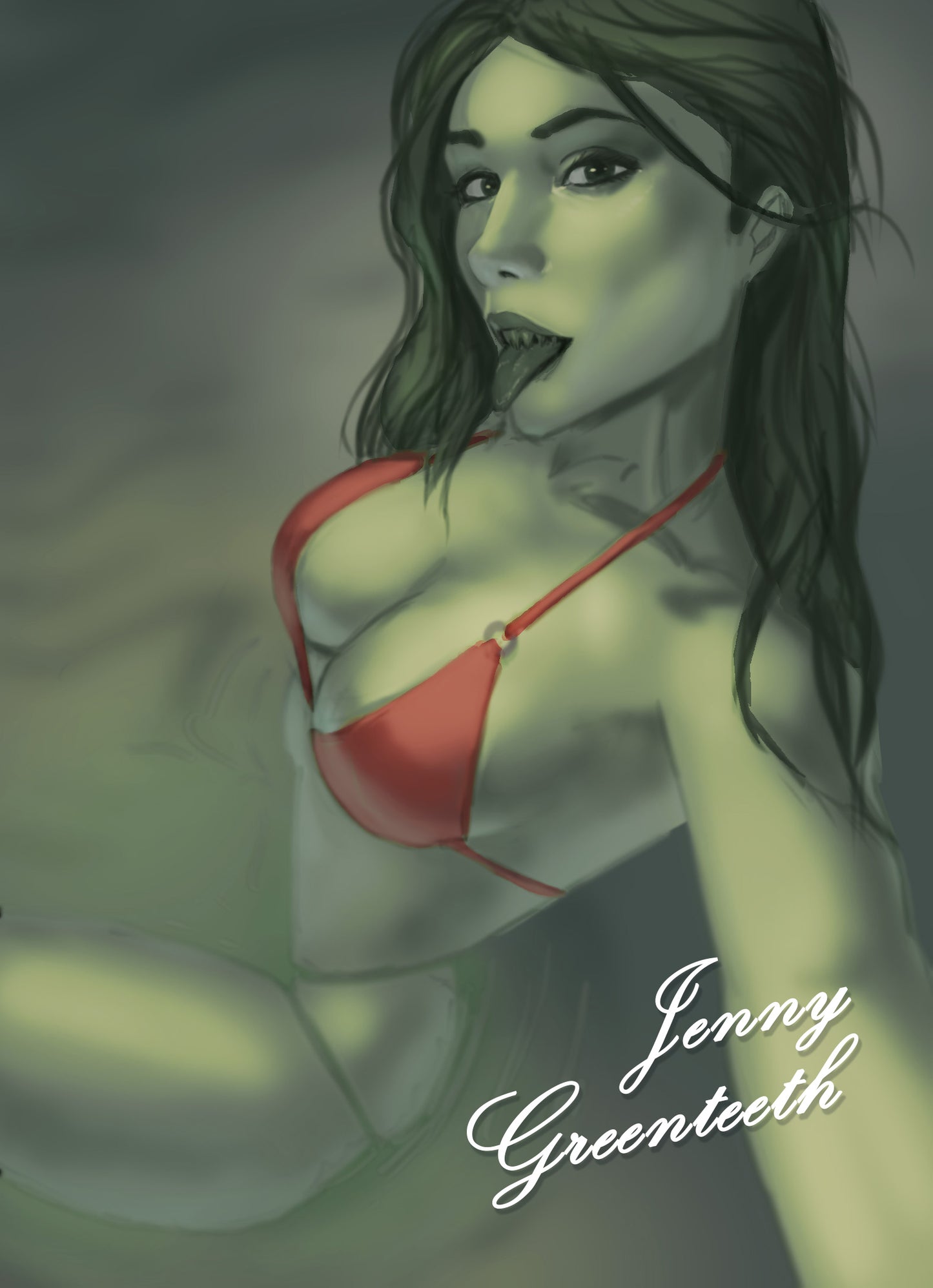 Monster Girl Thirst Trap Series - Jenny Greenteeth 5x7 Art Print