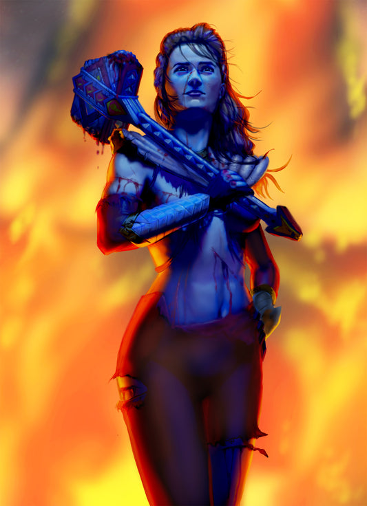 PR30 - Battle Damaged Amelia (Cosmic Fury Red) 5x7 Art Print