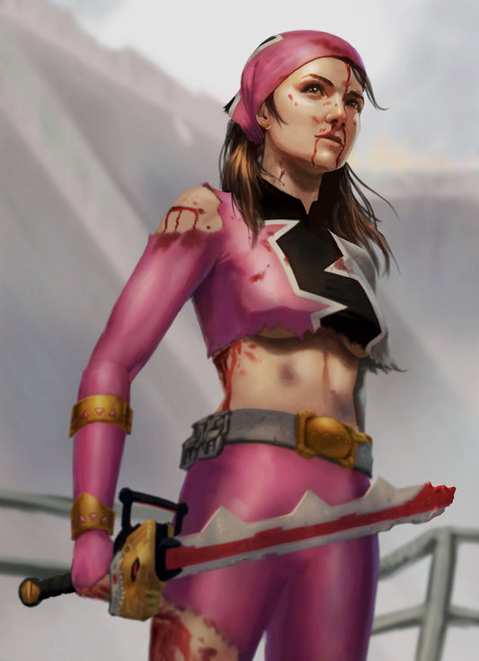 PR28 - Battle Damaged Amelia (Dino Fury Pink) 5x7 Art Print